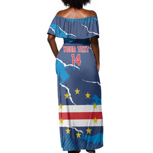 Custom Cape Verde Football Off Shoulder Maxi Dress Blue Sharks Mascot