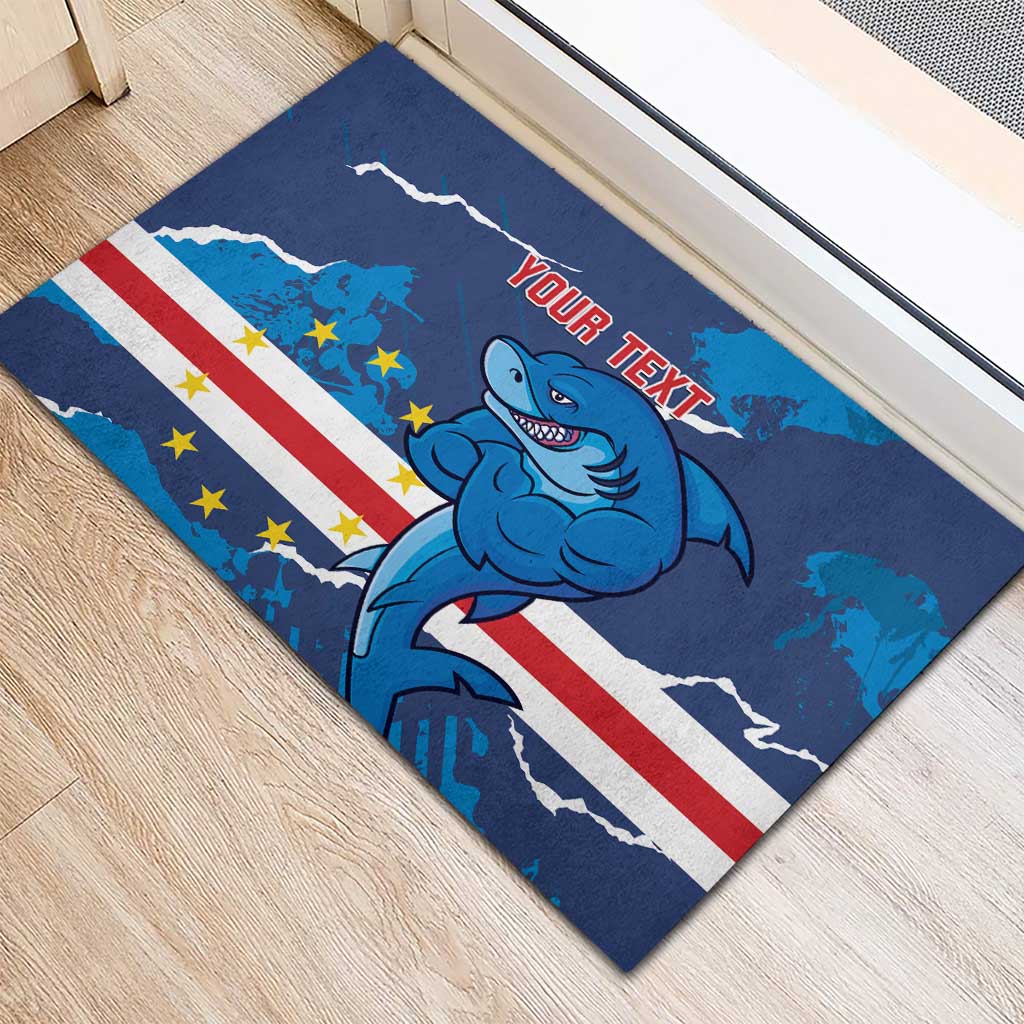 Custom Cape Verde Football Rubber Doormat Blue Sharks Mascot