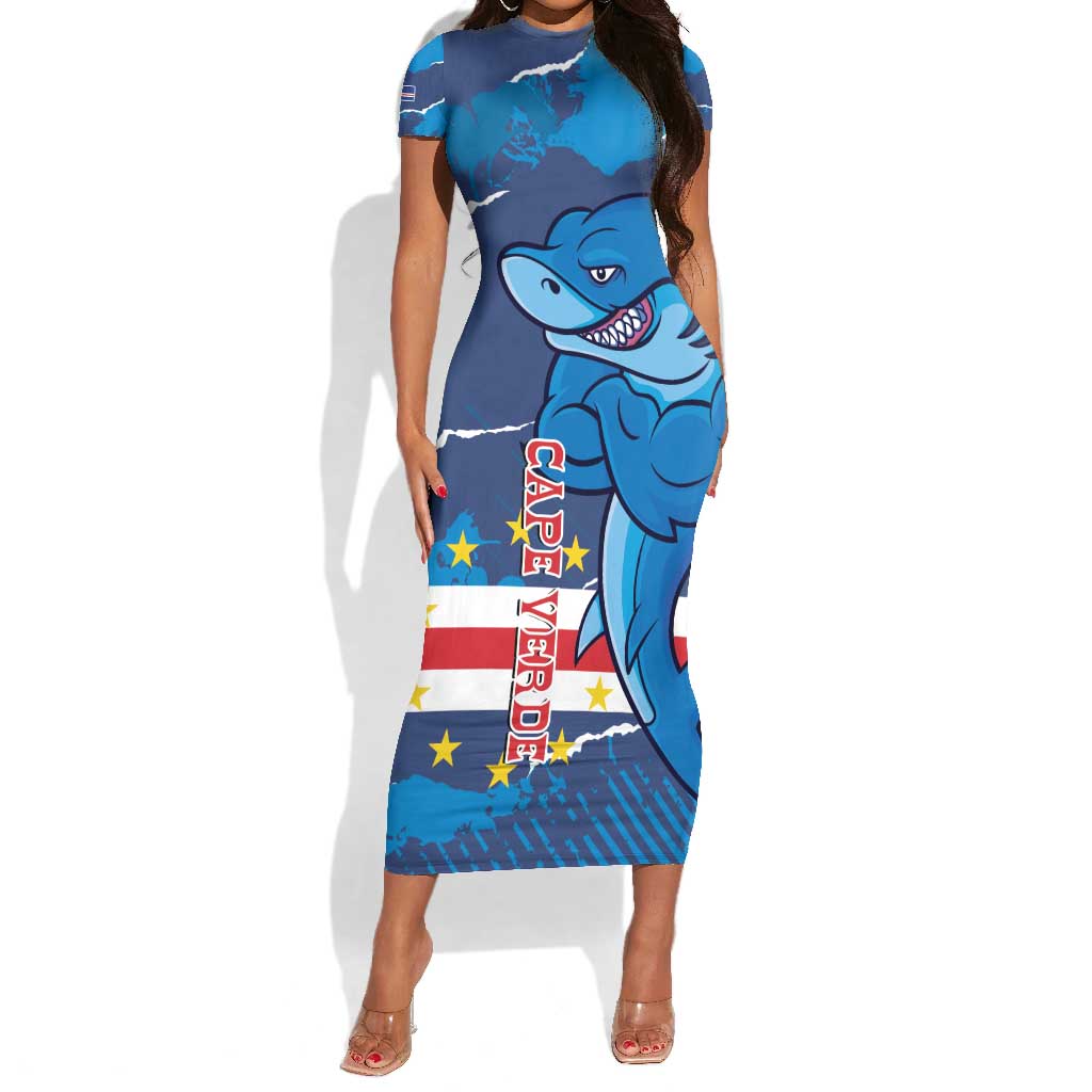 Custom Cape Verde Football Short Sleeve Bodycon Dress Blue Sharks Mascot LT14