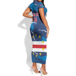 Custom Cape Verde Football Short Sleeve Bodycon Dress Blue Sharks Mascot LT14