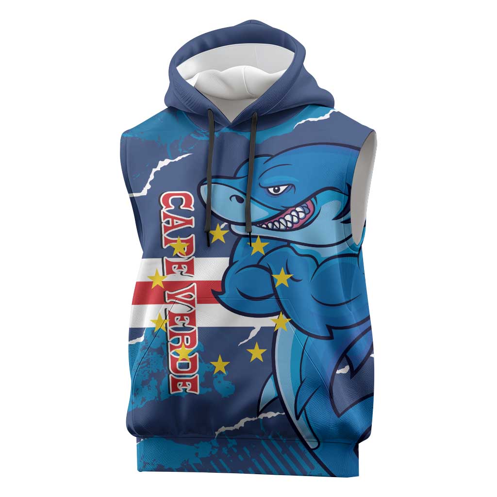 Custom Cape Verde Football Sleeveless Hoodie Blue Sharks Mascot - African Pride