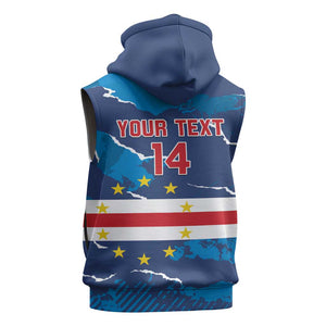 Custom Cape Verde Football Sleeveless Hoodie Blue Sharks Mascot - African Pride