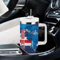 Custom Cape Verde Football Tumbler With Handle Blue Sharks Mascot