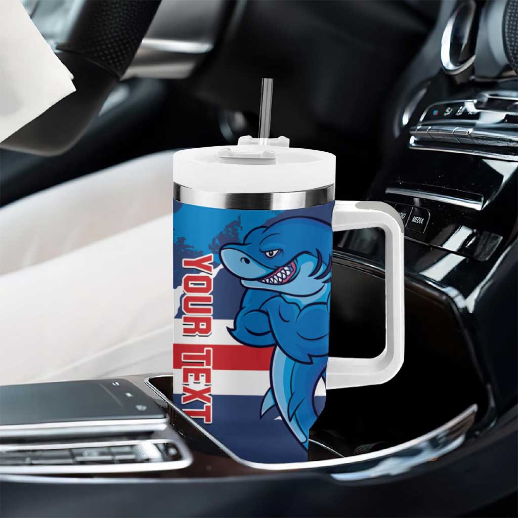 Custom Cape Verde Football Tumbler With Handle Blue Sharks Mascot