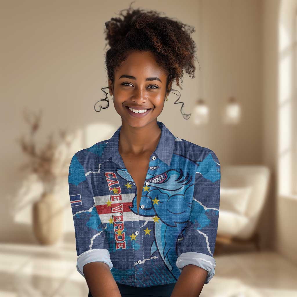 Custom Cape Verde Football Women Casual Shirt Blue Sharks Mascot LT14