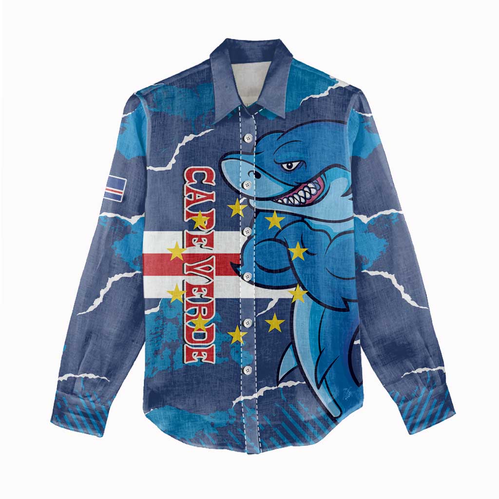 Custom Cape Verde Football Women Casual Shirt Blue Sharks Mascot LT14
