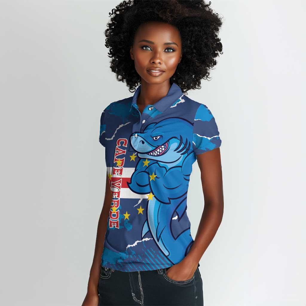 Custom Cape Verde Football Women Polo Shirt Blue Sharks Mascot