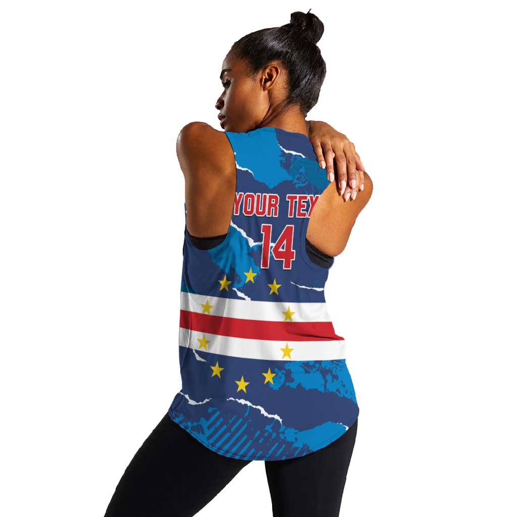 Custom Cape Verde Football Women Racerback Tank Blue Sharks Mascot