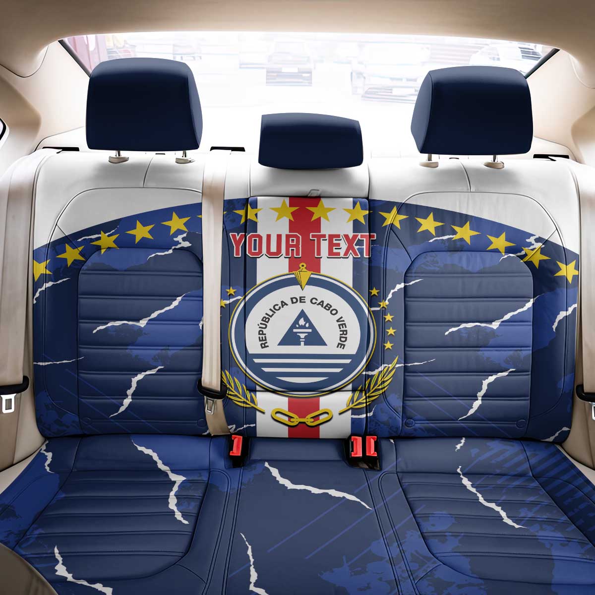 Custom Cape Verde Football Back Car Seat Cover Blue Sharks Sporty