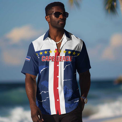 Custom Cape Verde Football Hawaiian Shirt Blue Sharks Sporty
