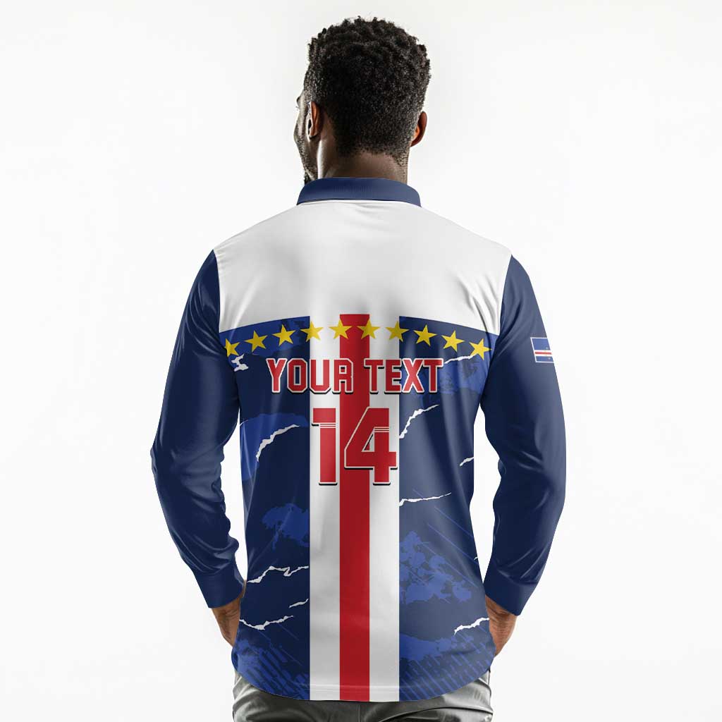 Custom Cape Verde Football Long Sleeve Polo Shirt Blue Sharks Sporty