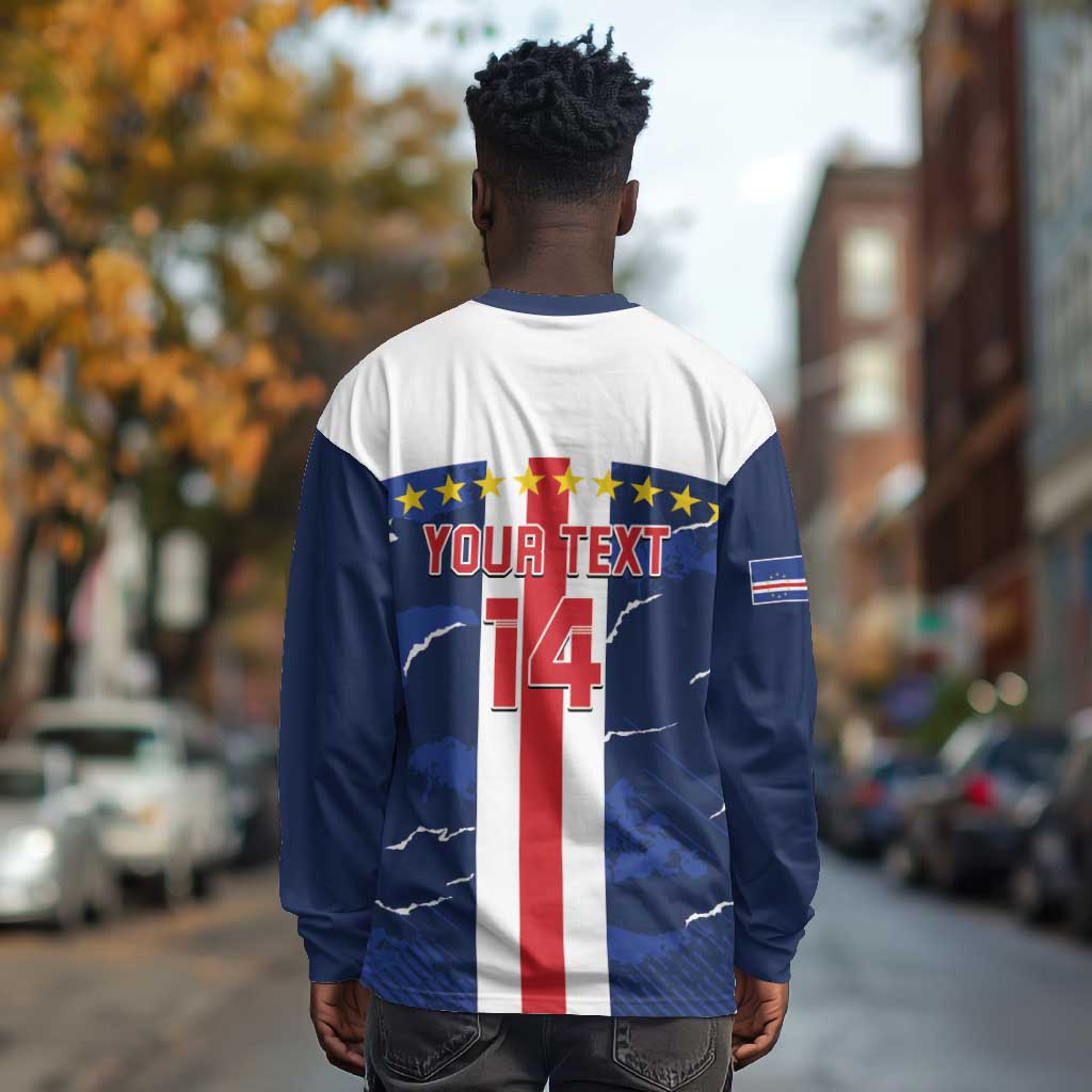 Custom Cape Verde Football Long Sleeve Shirt Blue Sharks Sporty LT14