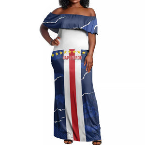 Custom Cape Verde Football Off Shoulder Maxi Dress Blue Sharks Sporty