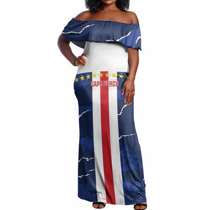 Custom Cape Verde Football Off Shoulder Maxi Dress Blue Sharks Sporty
