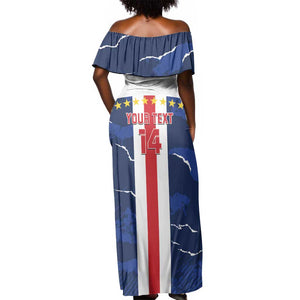 Custom Cape Verde Football Off Shoulder Maxi Dress Blue Sharks Sporty