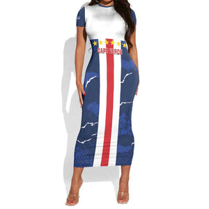 Custom Cape Verde Football Short Sleeve Bodycon Dress Blue Sharks Sporty LT14