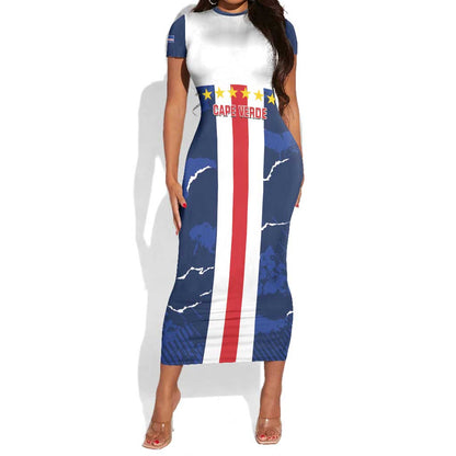 Custom Cape Verde Football Short Sleeve Bodycon Dress Blue Sharks Sporty LT14