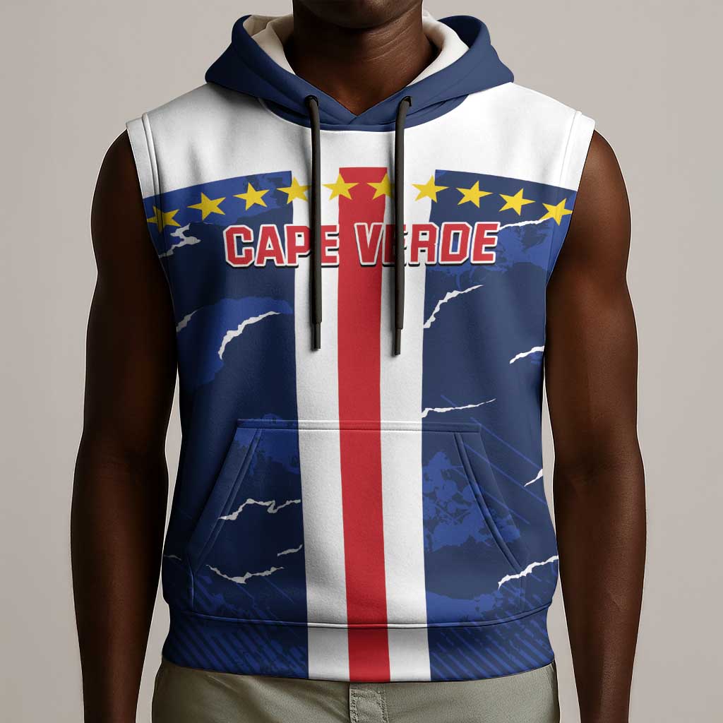 Custom Cape Verde Football Sleeveless Hoodie Blue Sharks Sporty - African Pride