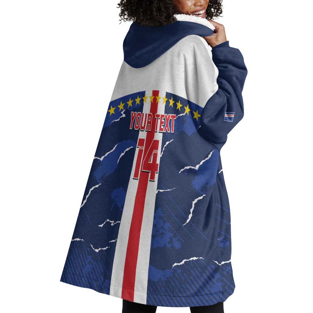 Custom Cape Verde Football Wearable Blanket Hoodie Blue Sharks Sporty