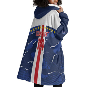 Custom Cape Verde Football Wearable Blanket Hoodie Blue Sharks Sporty