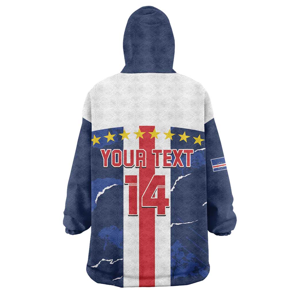 Custom Cape Verde Football Wearable Blanket Hoodie Blue Sharks Sporty