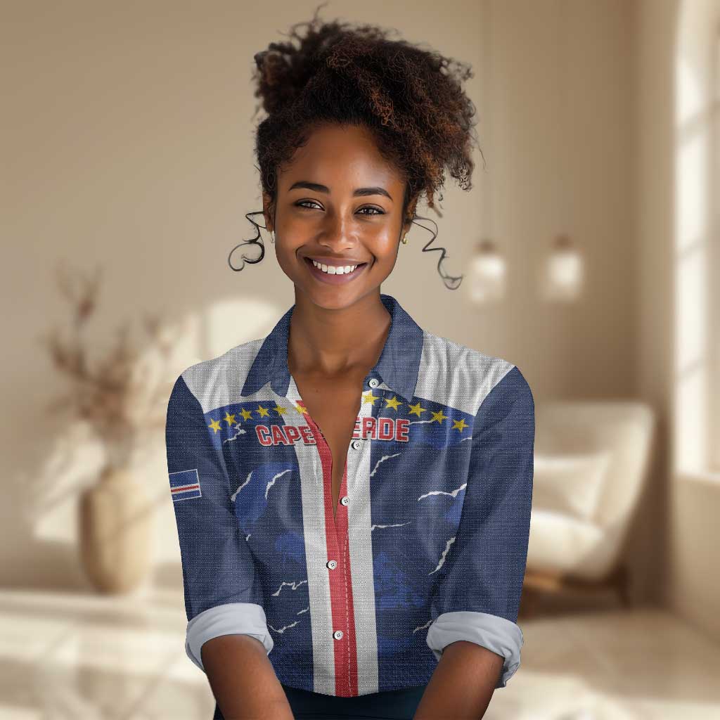 Custom Cape Verde Football Women Casual Shirt Blue Sharks Sporty LT14