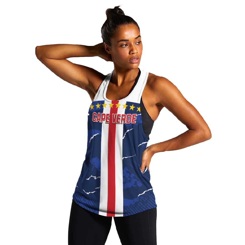 Custom Cape Verde Football Women Racerback Tank Blue Sharks Sporty