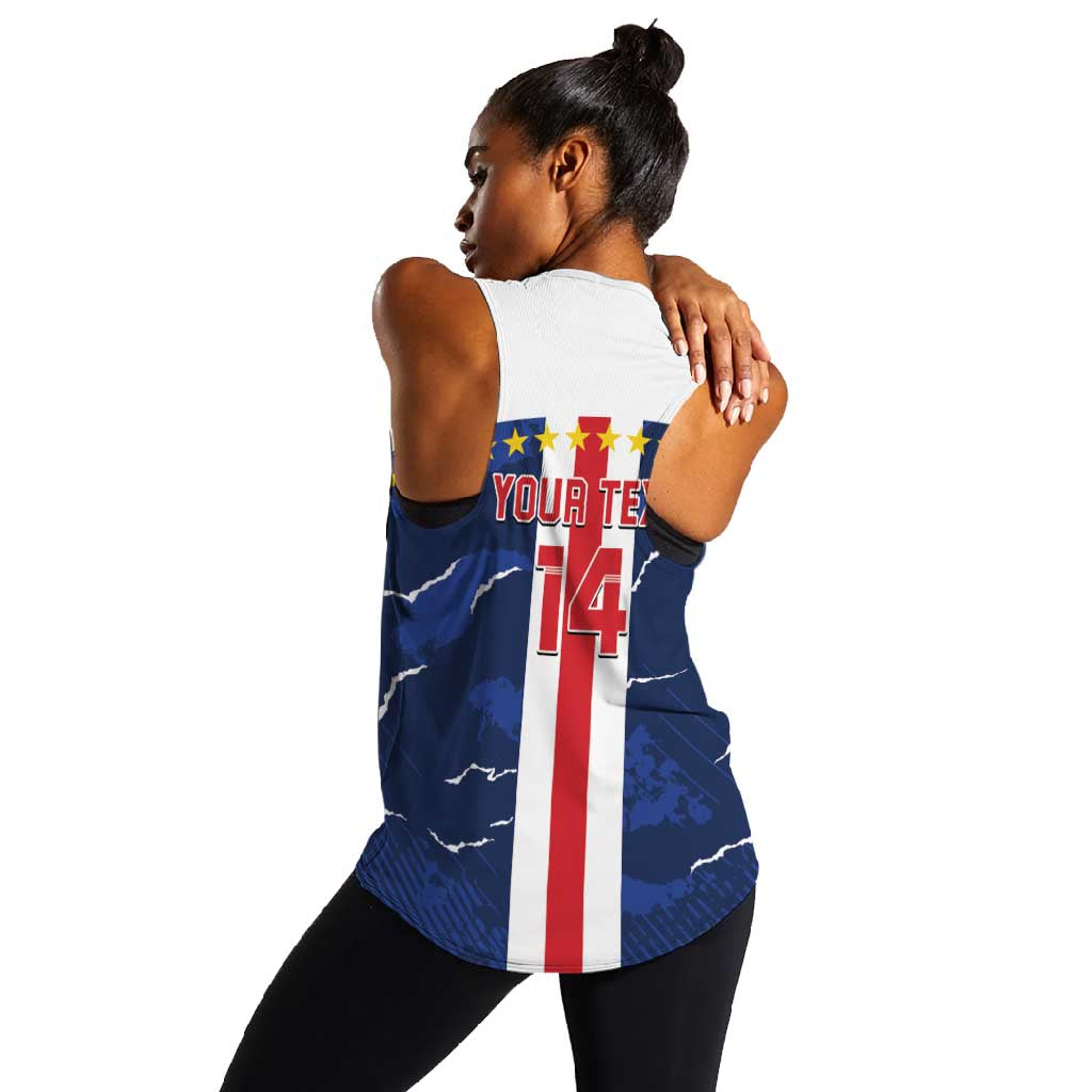 Custom Cape Verde Football Women Racerback Tank Blue Sharks Sporty