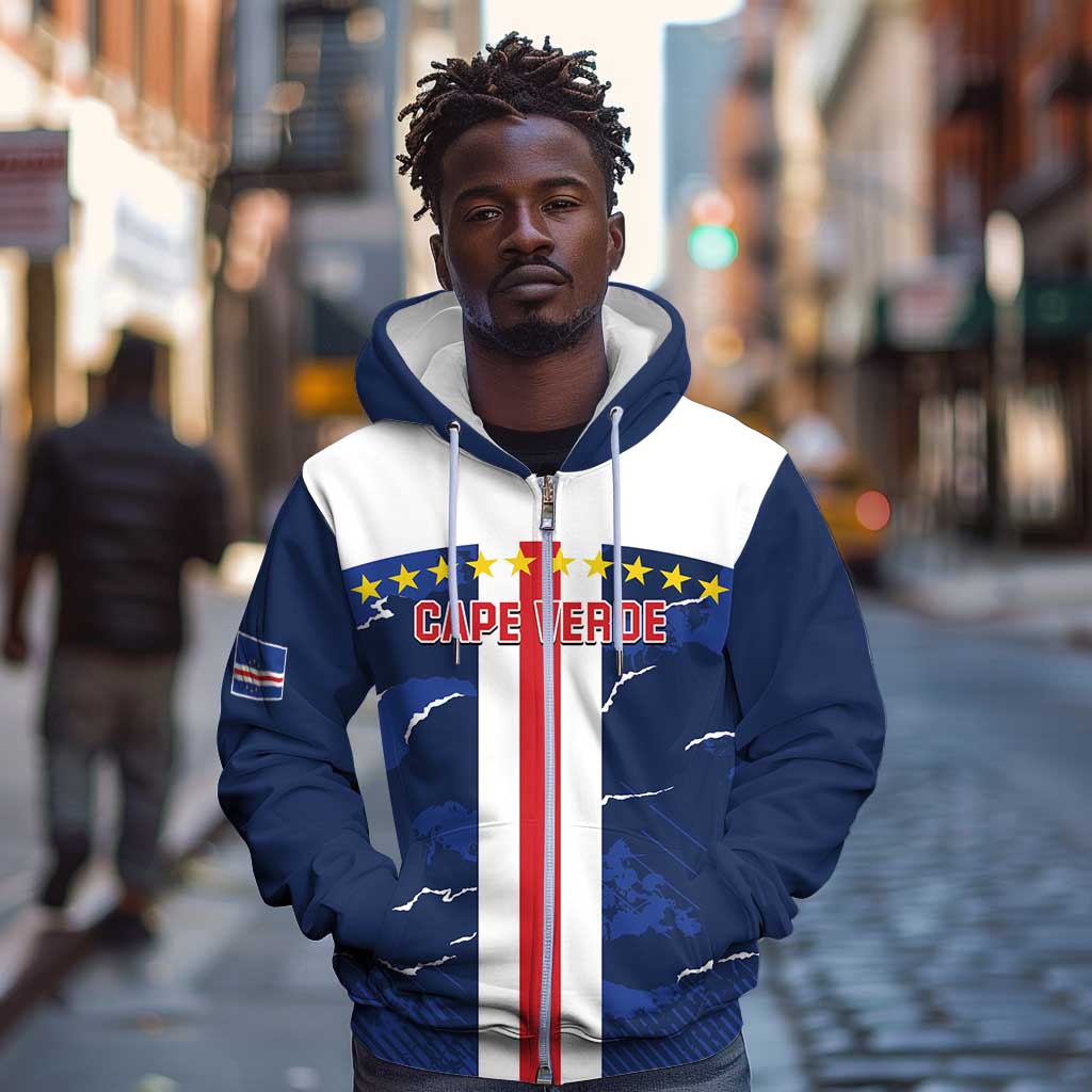 Custom Cape Verde Football Zip Hoodie Blue Sharks Sporty