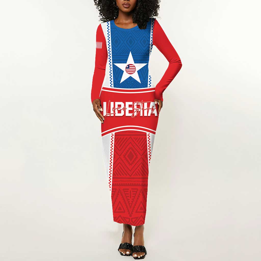 Custom Lone Stars Long Sleeve Bodycon Dress Liberia Football - Sporty Style LT14