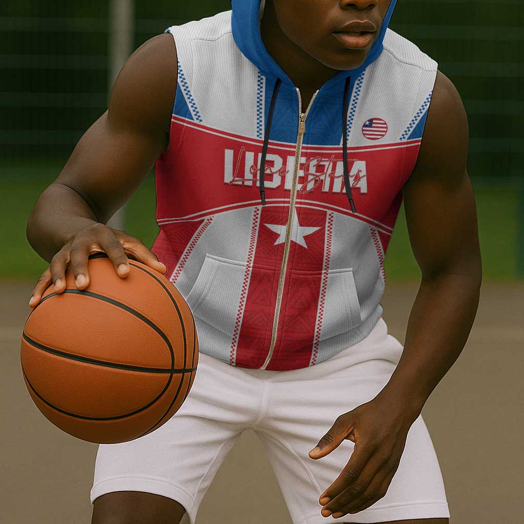 Custom Lone Stars Sleeveless Zip Hoodie Liberia Football - Sporty Style - African Pride
