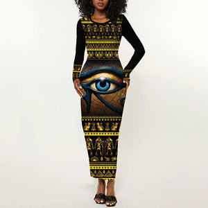 Ancient Egypt Eye Of Ra Long Sleeve Bodycon Dress Sun To The Egyptians LT14