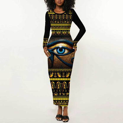 Ancient Egypt Eye Of Ra Long Sleeve Bodycon Dress Sun To The Egyptians LT14