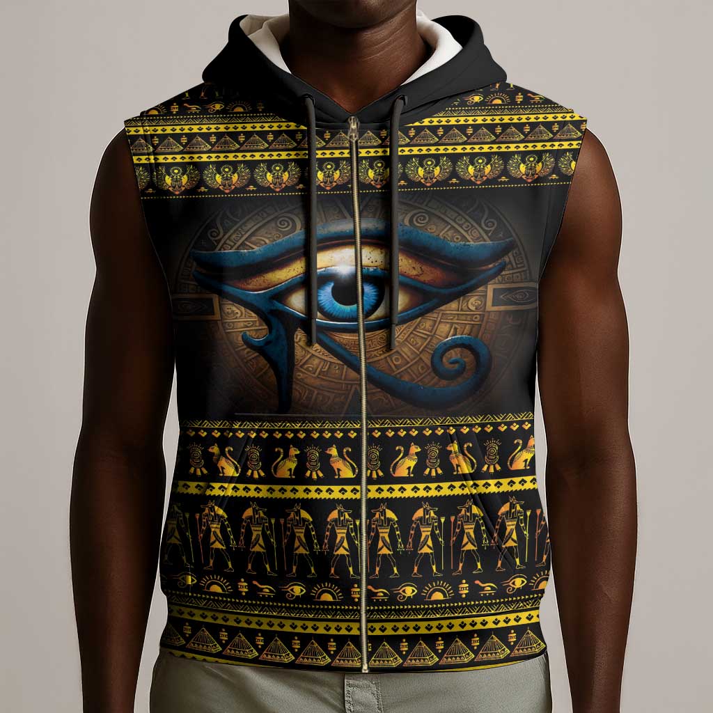 Ancient Egypt Eye Of Ra Sleeveless Zip Hoodie Sun To The Egyptians - African Pride