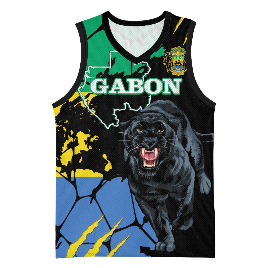 Personalized Gabon Black Panther Basketball Jersey Gabonese Map Grunge Style - African Pride