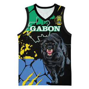 Personalized Gabon Black Panther Basketball Jersey Gabonese Map Grunge Style - African Pride