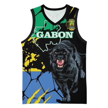 Personalized Gabon Black Panther Basketball Jersey Gabonese Map Grunge Style - African Pride