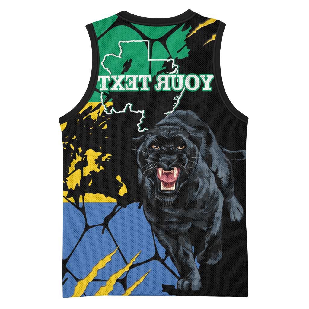 Personalized Gabon Black Panther Basketball Jersey Gabonese Map Grunge Style - African Pride