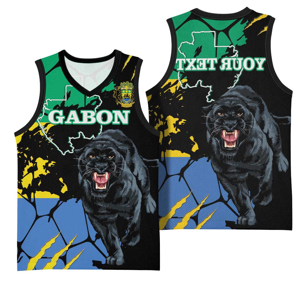 Personalized Gabon Black Panther Basketball Jersey Gabonese Map Grunge Style - African Pride