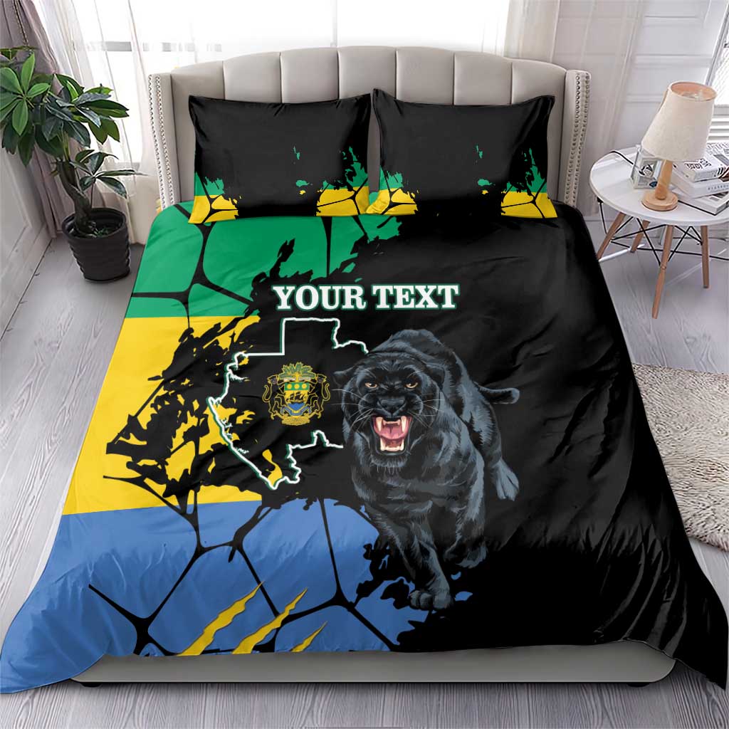 Personalized Gabon Black Panther Bedding Set Gabonese Map Grunge Style