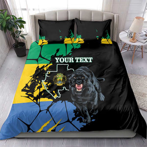 Personalized Gabon Black Panther Bedding Set Gabonese Map Grunge Style