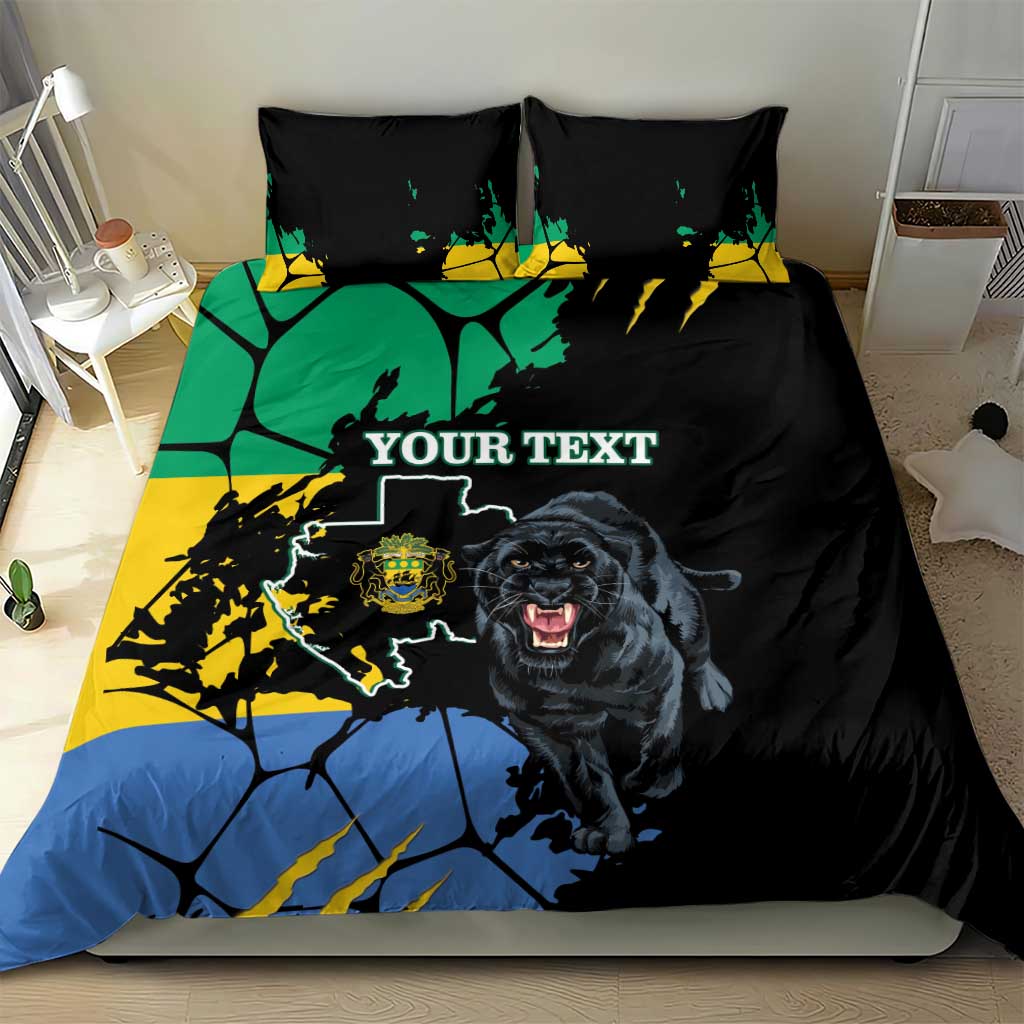 Personalized Gabon Black Panther Bedding Set Gabonese Map Grunge Style