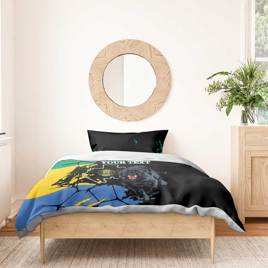 Personalized Gabon Black Panther Bedding Set Gabonese Map Grunge Style