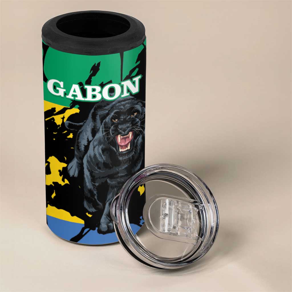 Personalized Gabon Black Panther 4 in 1 Can Cooler Tumbler Gabonese Map Grunge Style