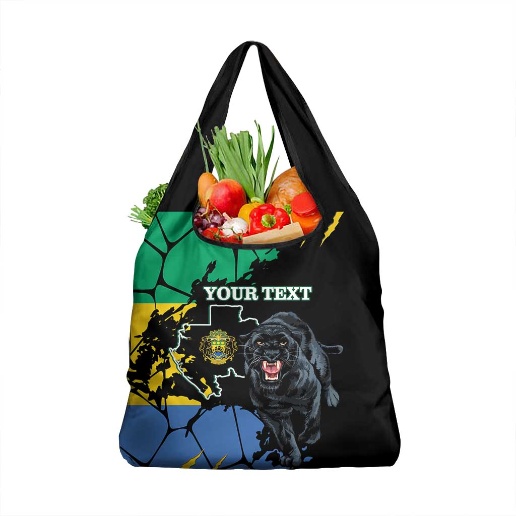 Personalized Gabon Black Panther Grocery Bag Gabonese Map Grunge Style