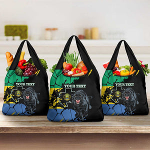 Personalized Gabon Black Panther Grocery Bag Gabonese Map Grunge Style