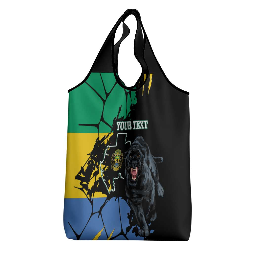 Personalized Gabon Black Panther Grocery Bag Gabonese Map Grunge Style