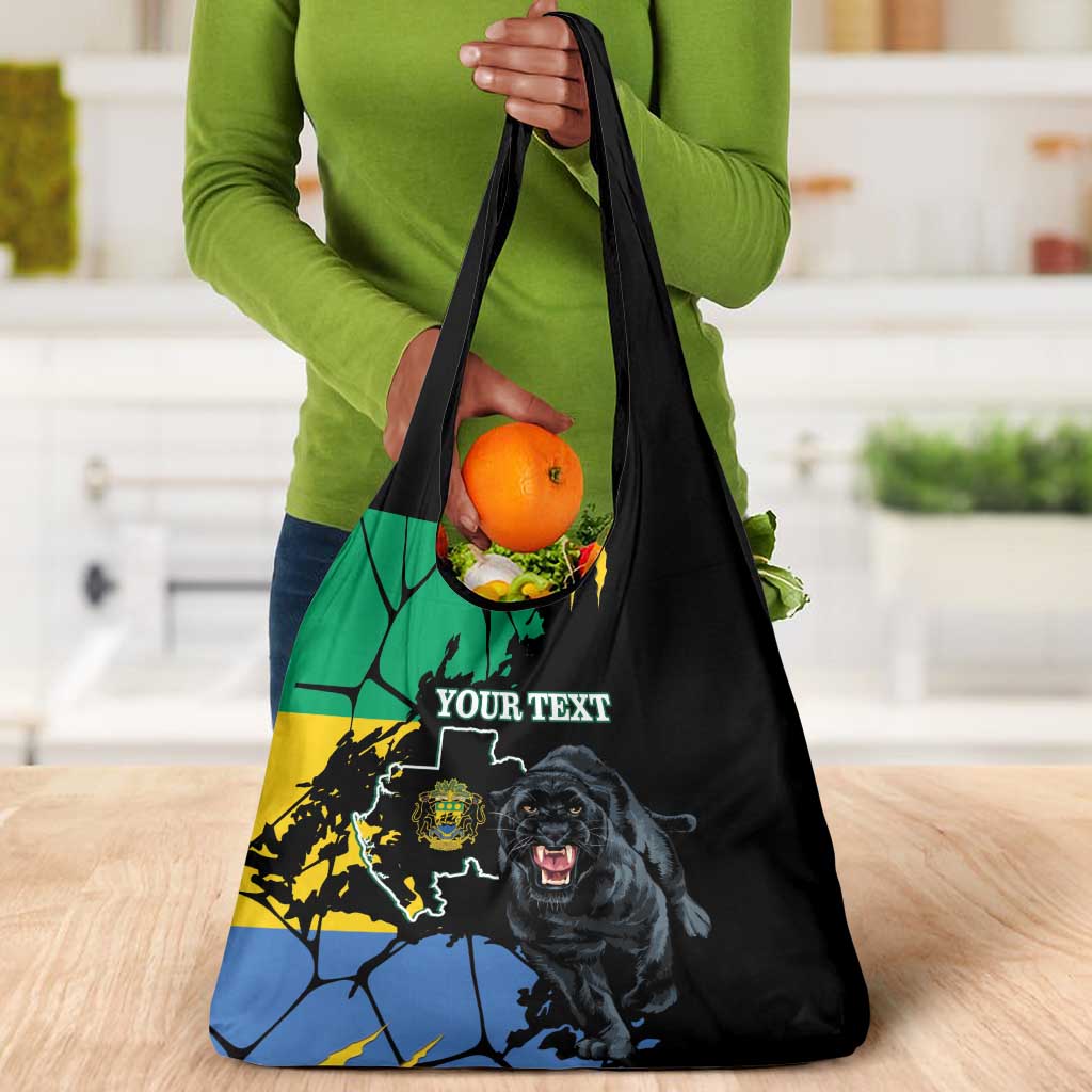 Personalized Gabon Black Panther Grocery Bag Gabonese Map Grunge Style
