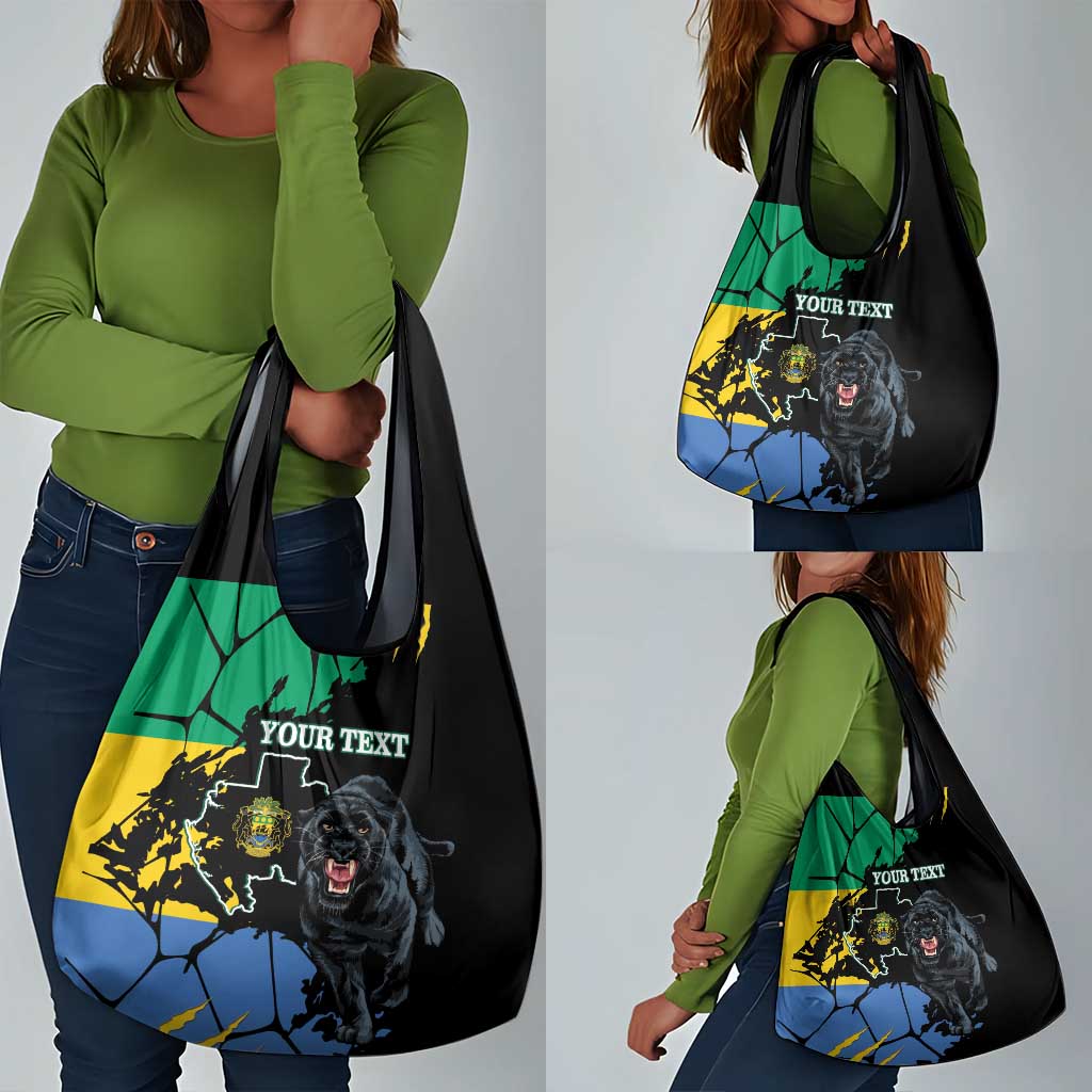 Personalized Gabon Black Panther Grocery Bag Gabonese Map Grunge Style