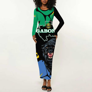 Personalized Gabon Black Panther Long Sleeve Bodycon Dress Gabonese Map Grunge Style LT14